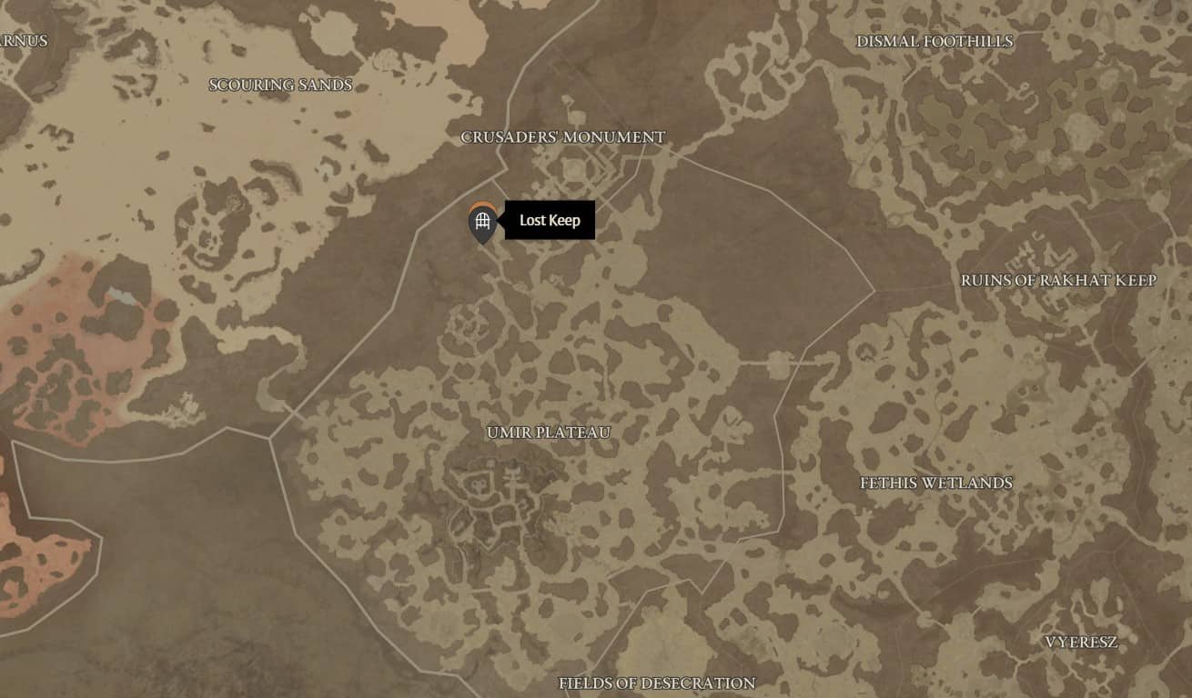 Emplacement du donjon du donjon perdu dans Diablo 4