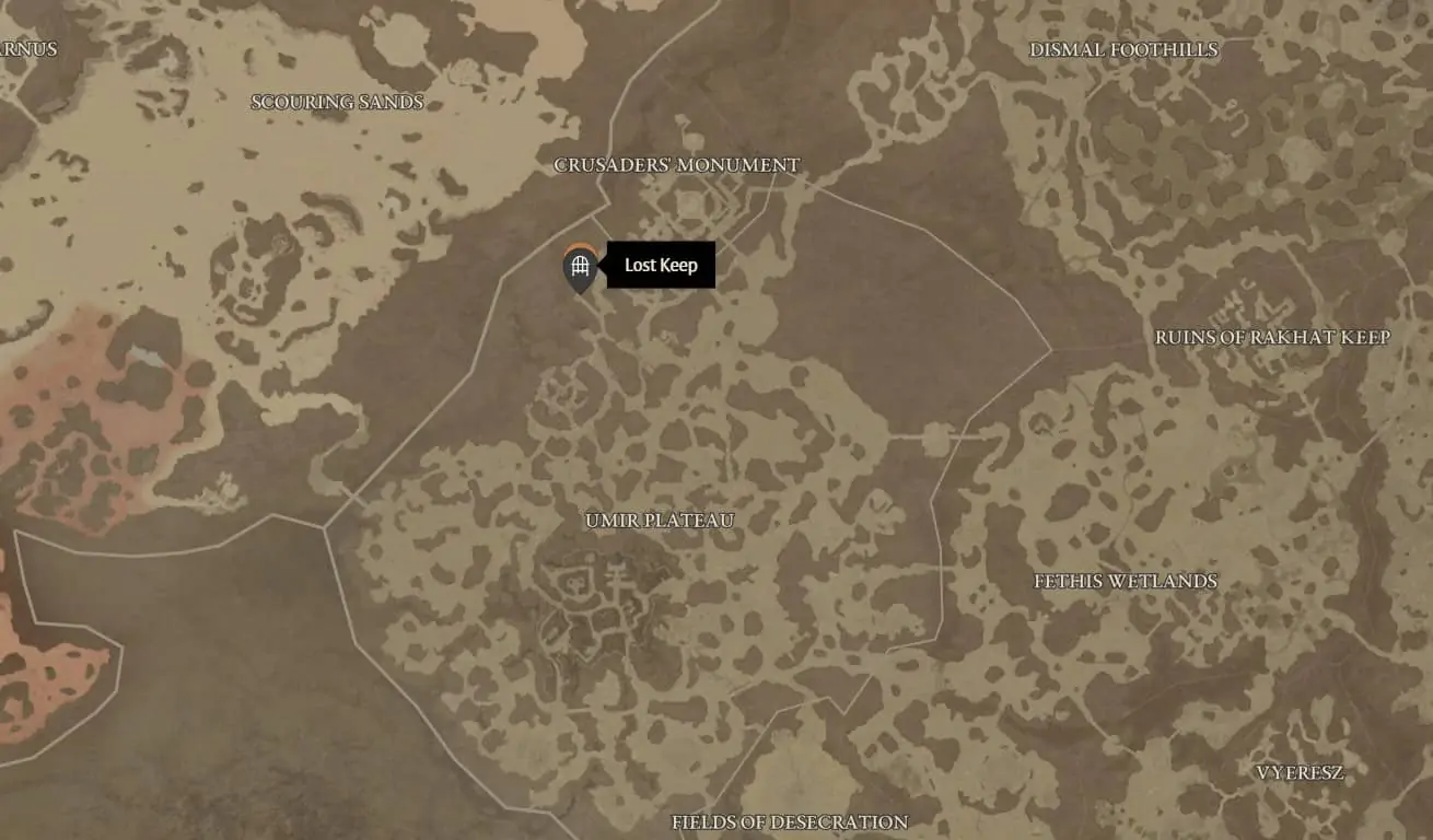 Emplacement du donjon du donjon perdu dans Diablo 4