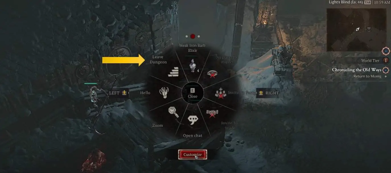 Utilisez la roue des emotes pour quitter le donjon dans Diablo 4