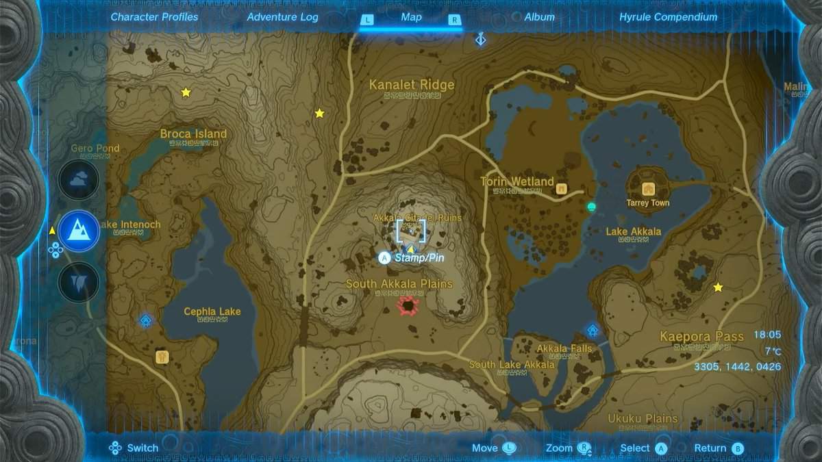Emplacement de la lance de la garde royale dans les ruines de la citadelle d'Akkala à Zelda TotK