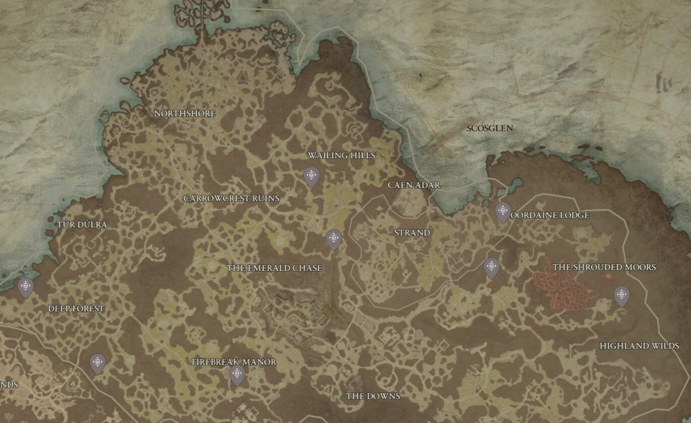 Emplacements des statues Scosglen Emote dans Diablo 4