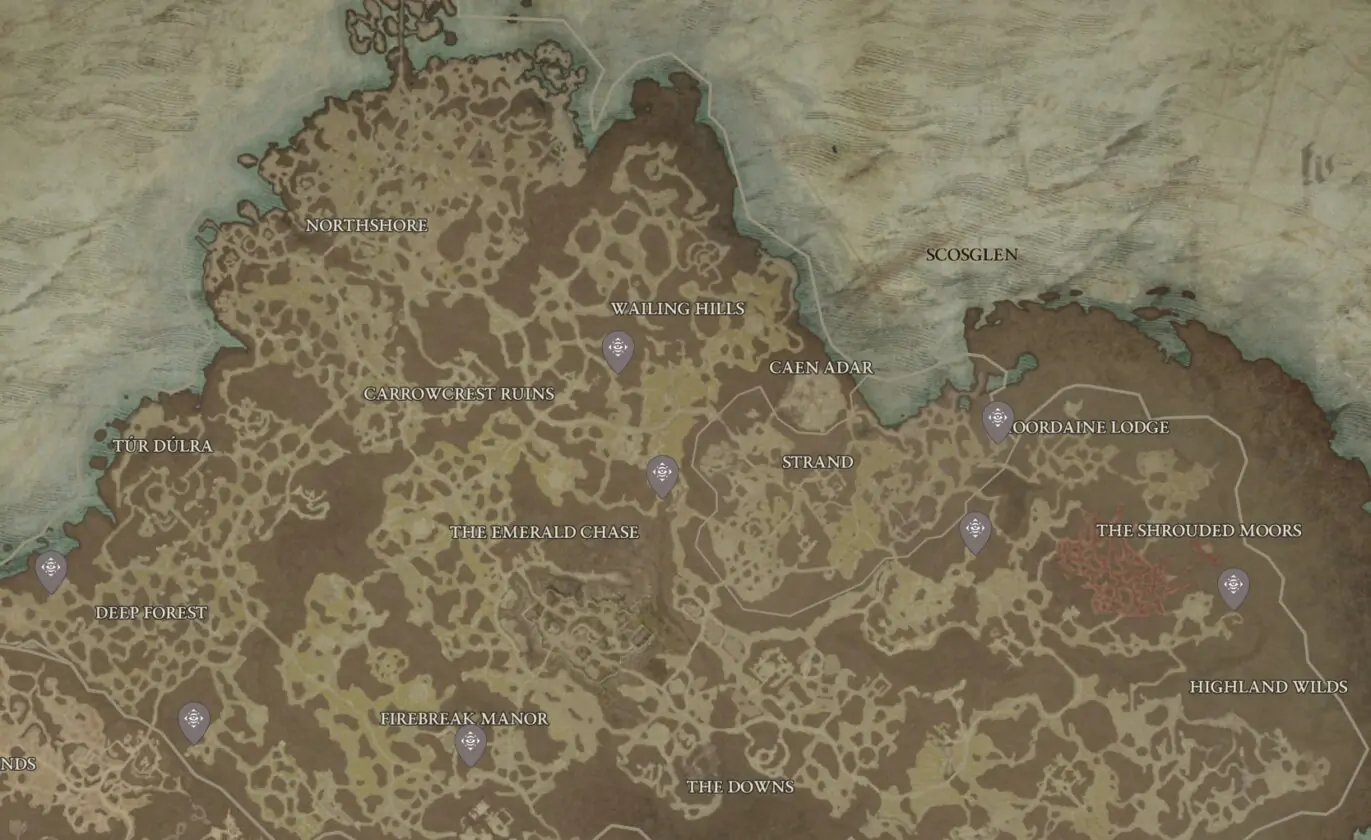 Emplacements des statues Scosglen Emote dans Diablo 4