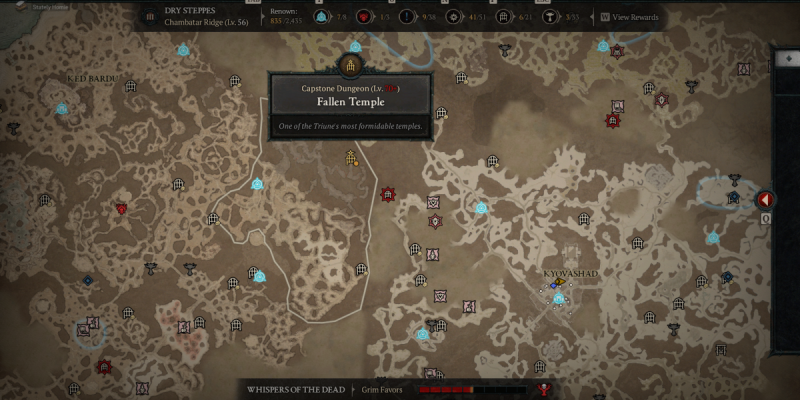 C'est quoi le point orange à côté des donjons dans Diablo 4 ?