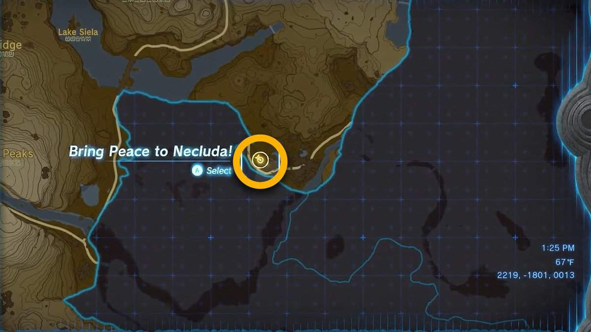 Emplacement de la quête Apporter la paix à Necluda dans Tears of the Kingdom