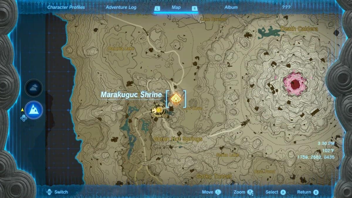 Emplacement de la carte du sanctuaire de Marakuguc dans Tears of the Kingdom