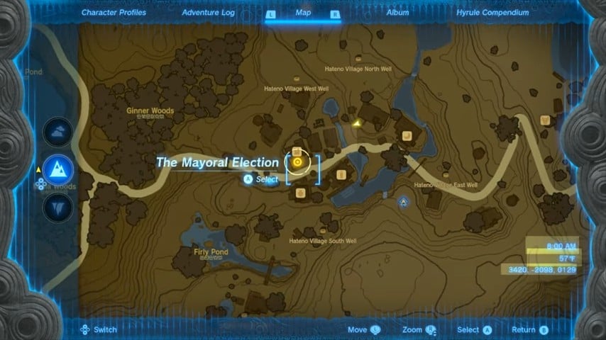Emplacement de la quête de l'élection du maire dans Tears of the Kingdom