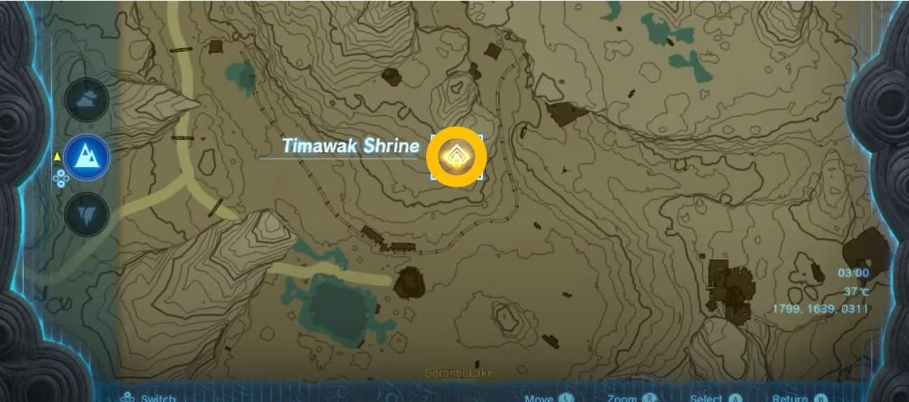 Emplacement de la carte du sanctuaire de Timawak dans Tears of the Kingdom