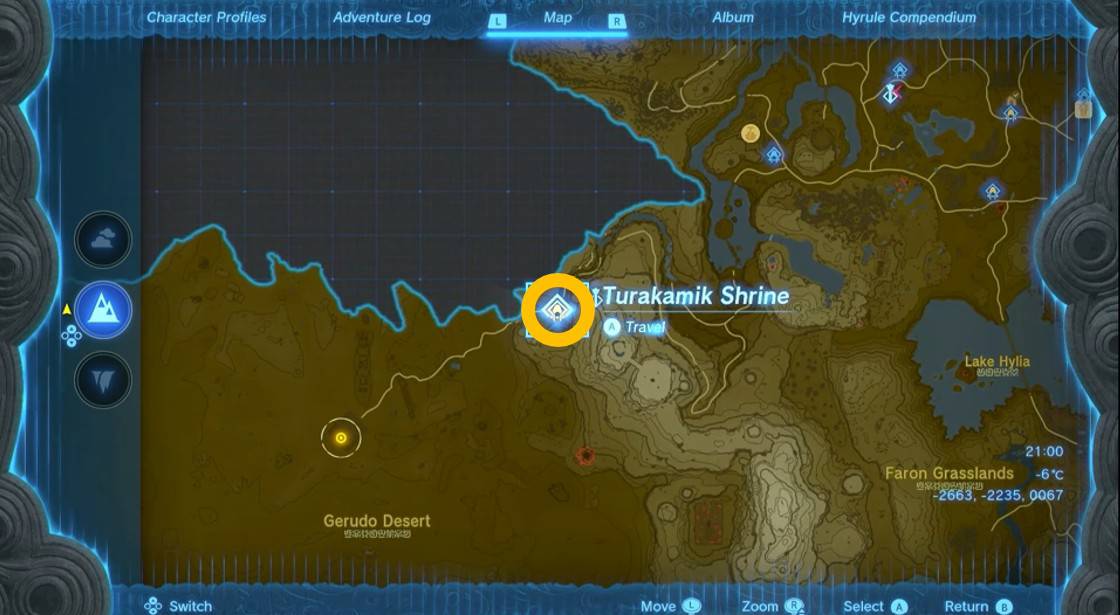 Emplacement de la carte du sanctuaire Turakmik dans Tears Of The Kingdom
