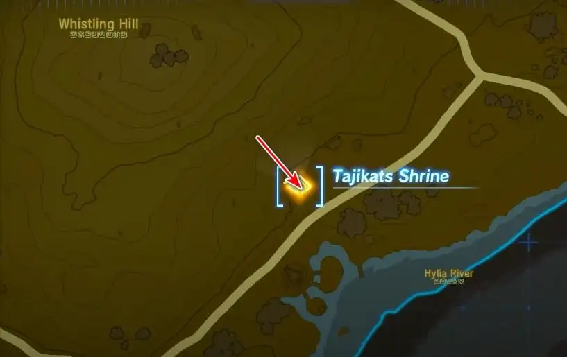 Emplacement de la carte du sanctuaire des Tadjikats dans Tears of the Kingdom