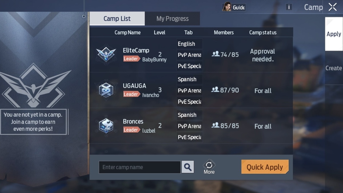 Undawn Comment sélectionner un camp à rejoindre