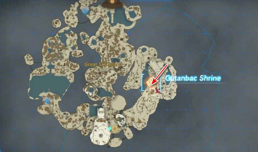 Emplacement de la carte du sanctuaire de Gutanbac dans Tears of the Kingdom