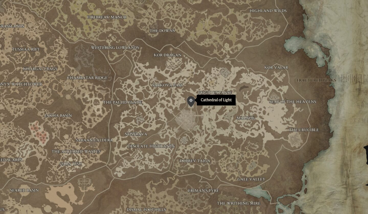 cathédrale de la lumière et emplacement de la carte du haut conseil dans Diablo 4