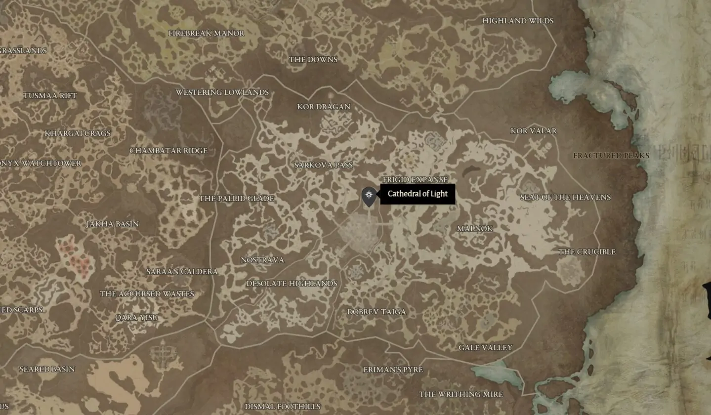 cathédrale de la lumière et emplacement de la carte du haut conseil dans Diablo 4
