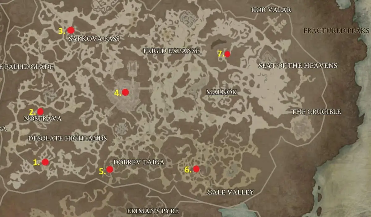 Diablo 4 Emplacements des points de cheminement des pics fracturés
