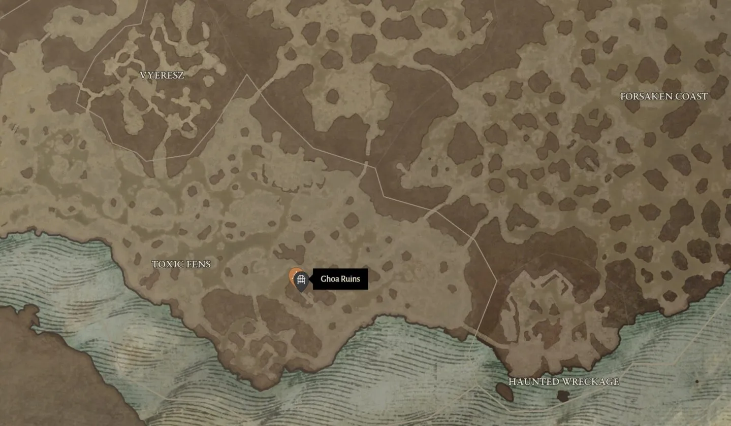 Emplacement de la carte Seahag noyé dans Diablo 4