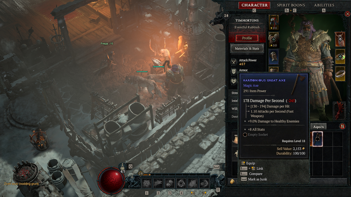 Diablo 4 ayant l'écran Inventroy ouvert