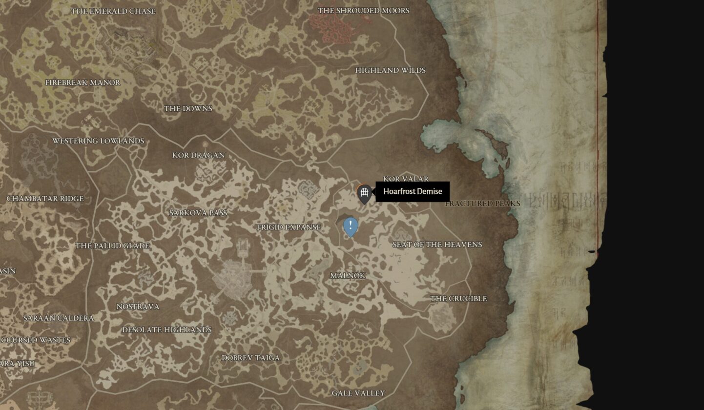 diablo 4 emplacement de la carte de la mort du givre