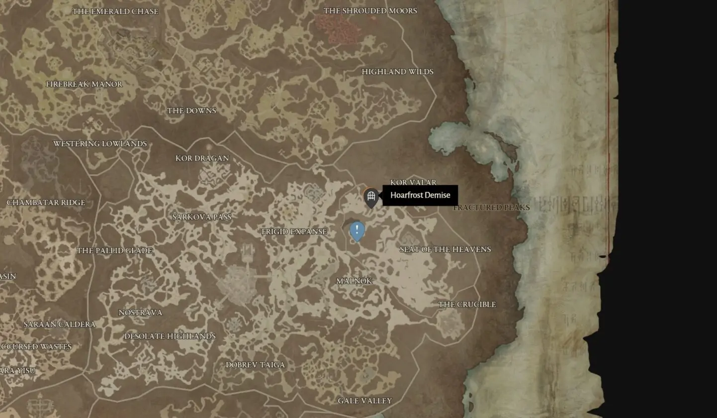 diablo 4 emplacement de la carte de la mort du givre