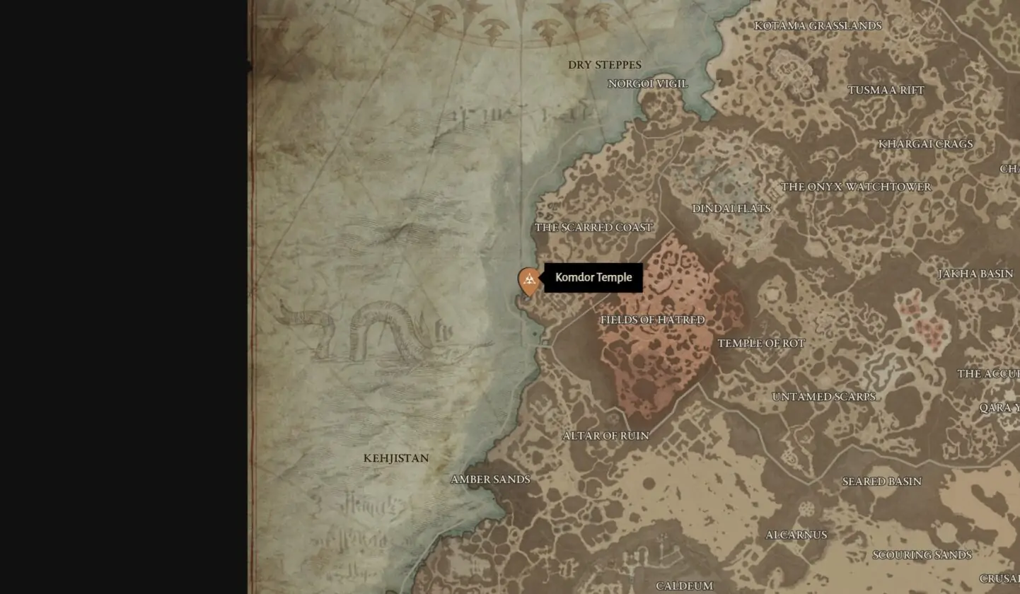 temple komdor et lieu de l'abomination khazra dans Diablo 4