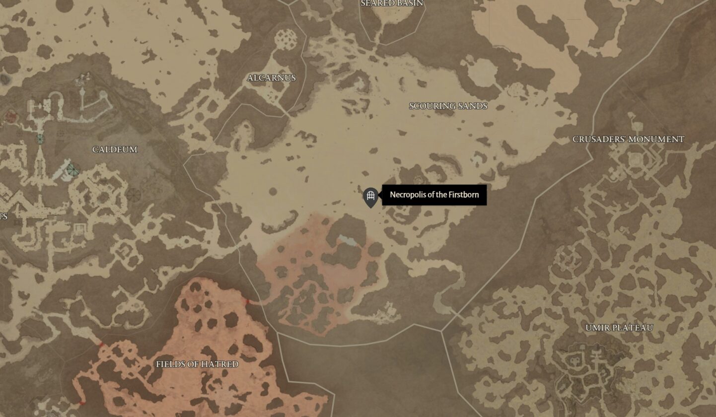 emplacement de la carte de la nécropole du premier-né et de la lamentation de Lilith dans Diablo 4