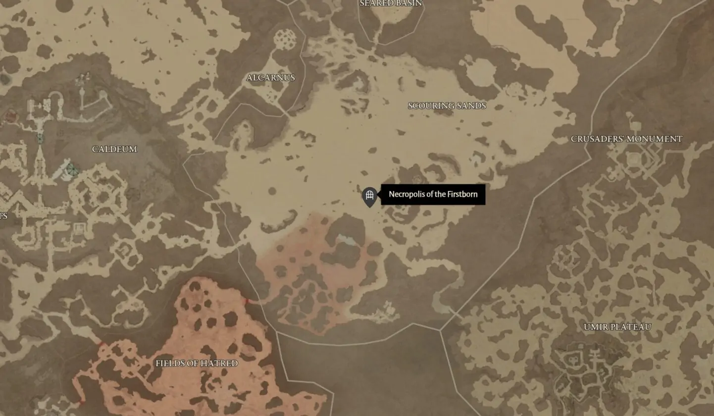 emplacement de la carte de la nécropole du premier-né et de la lamentation de Lilith dans Diablo 4