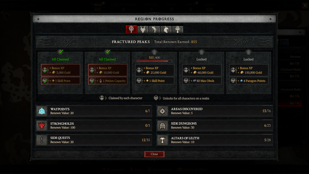Menu de renommée de Diablo 4