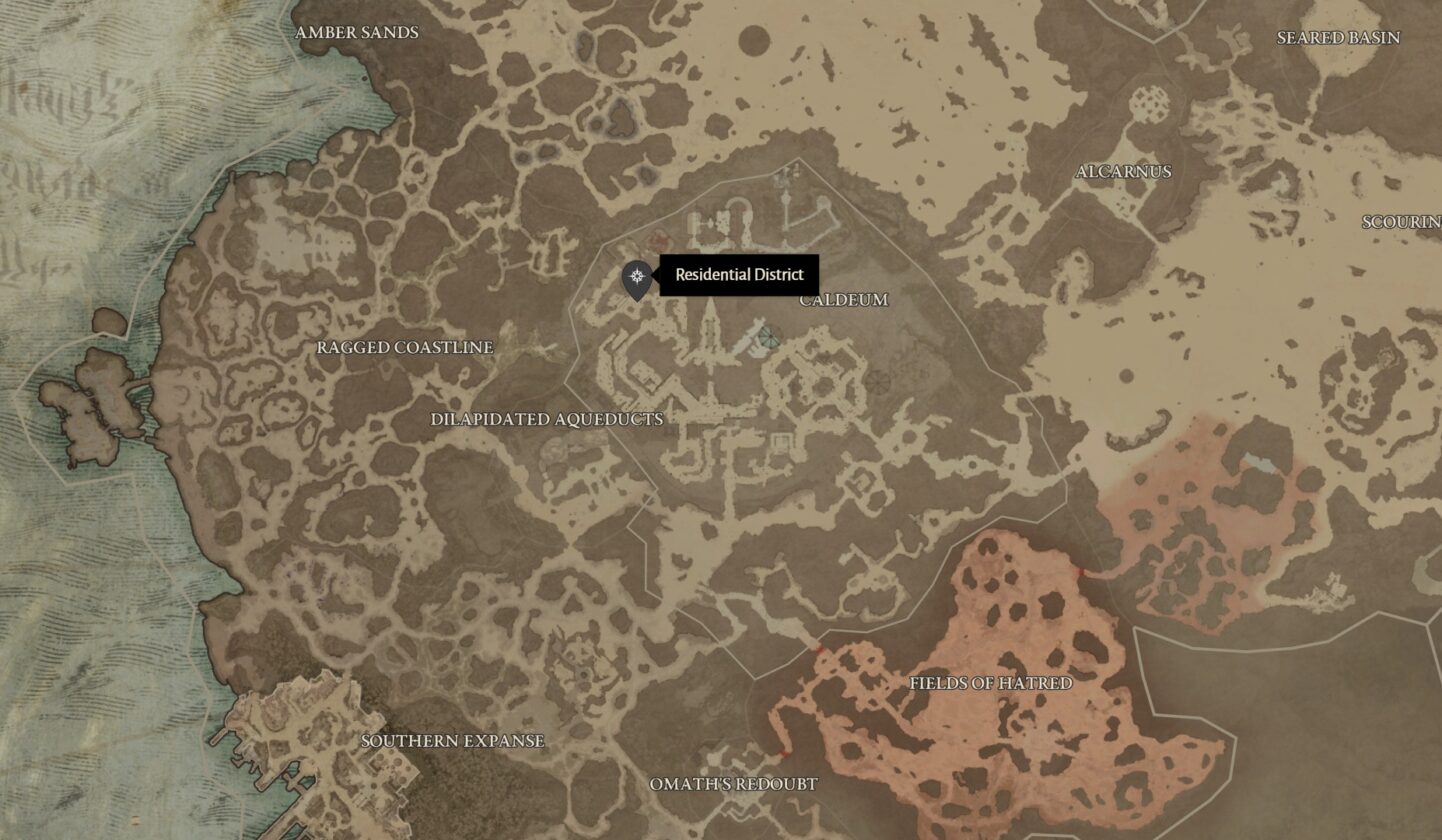 donjon du quartier résidentiel et emplacement de la carte uznu dans Diablo 4