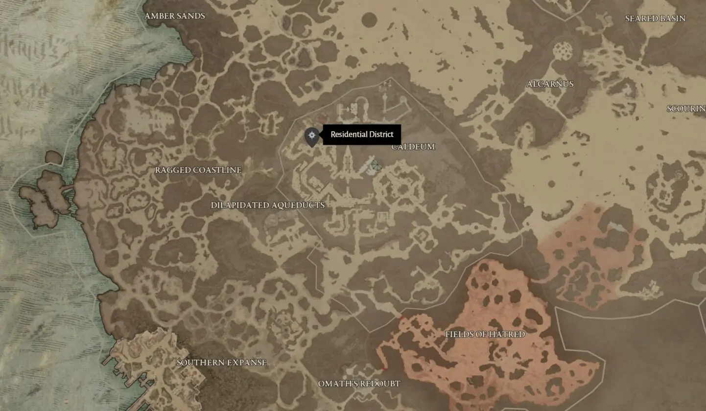 donjon du quartier résidentiel et emplacement de la carte uznu dans Diablo 4