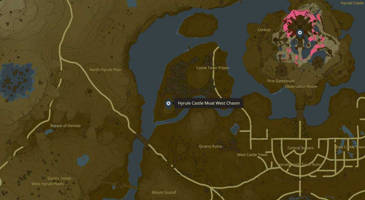 zelda totk hyrule château fossé gouffre ouest emplacement