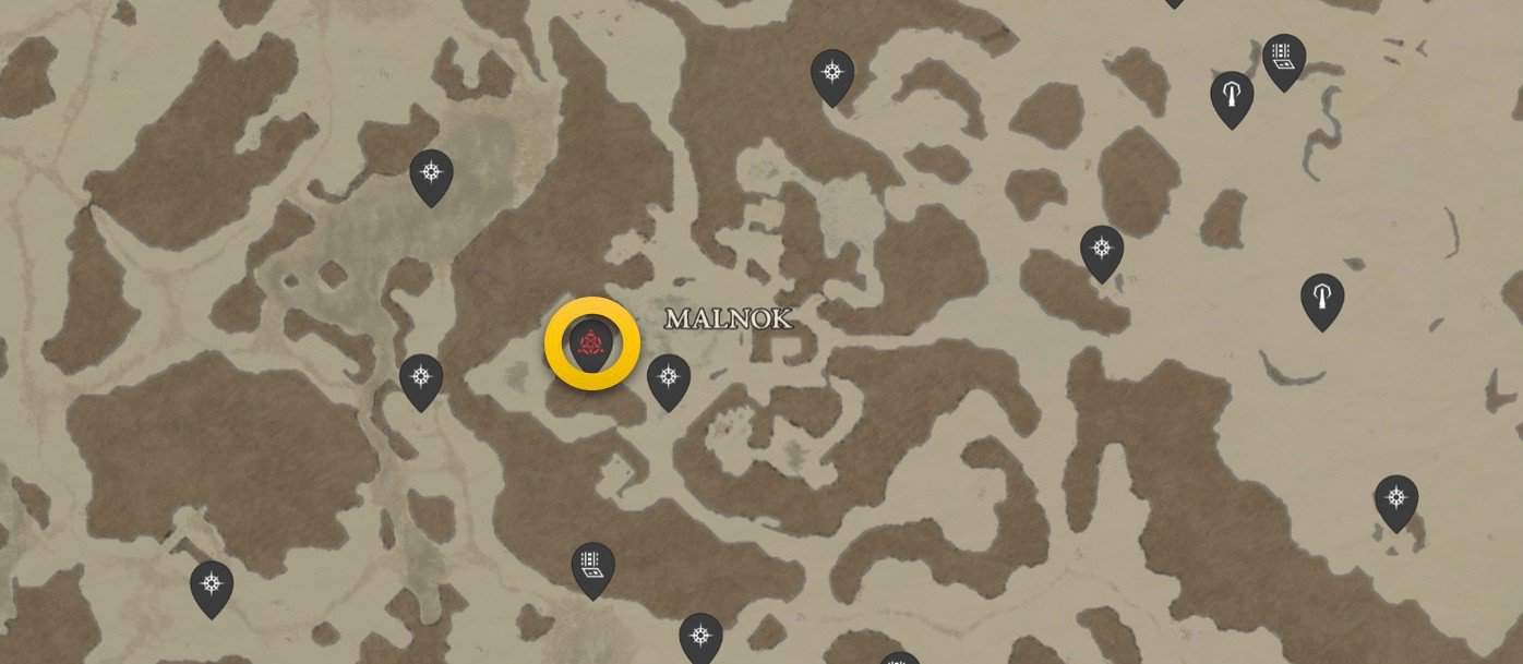 Emplacement de la carte de la forteresse de Malnok dans Diablo 4