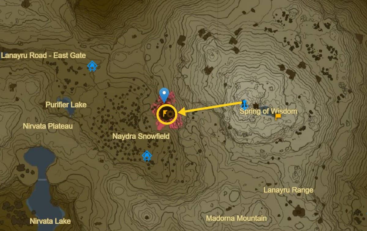 Emplacement de Zelda Tears of the Kingdom Naydra Snowfield Gouffre