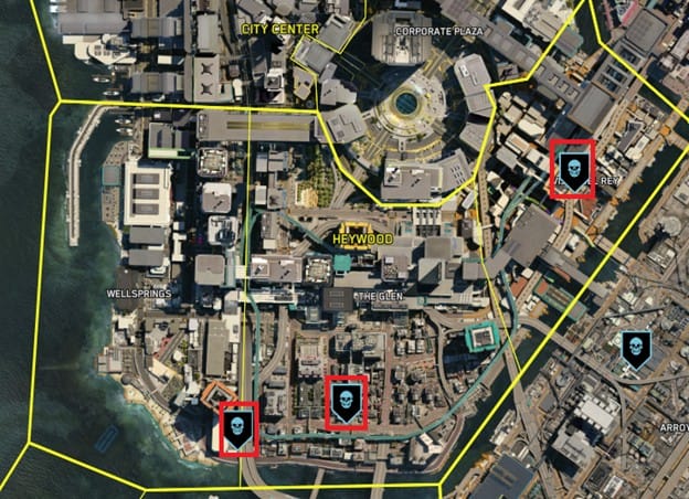 Emplacements de l'agitation du scanner Cyberpunk 2077 NCPD