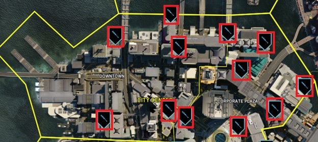 Emplacements de l'agitation du scanner Cyberpunk 2077 NCPD