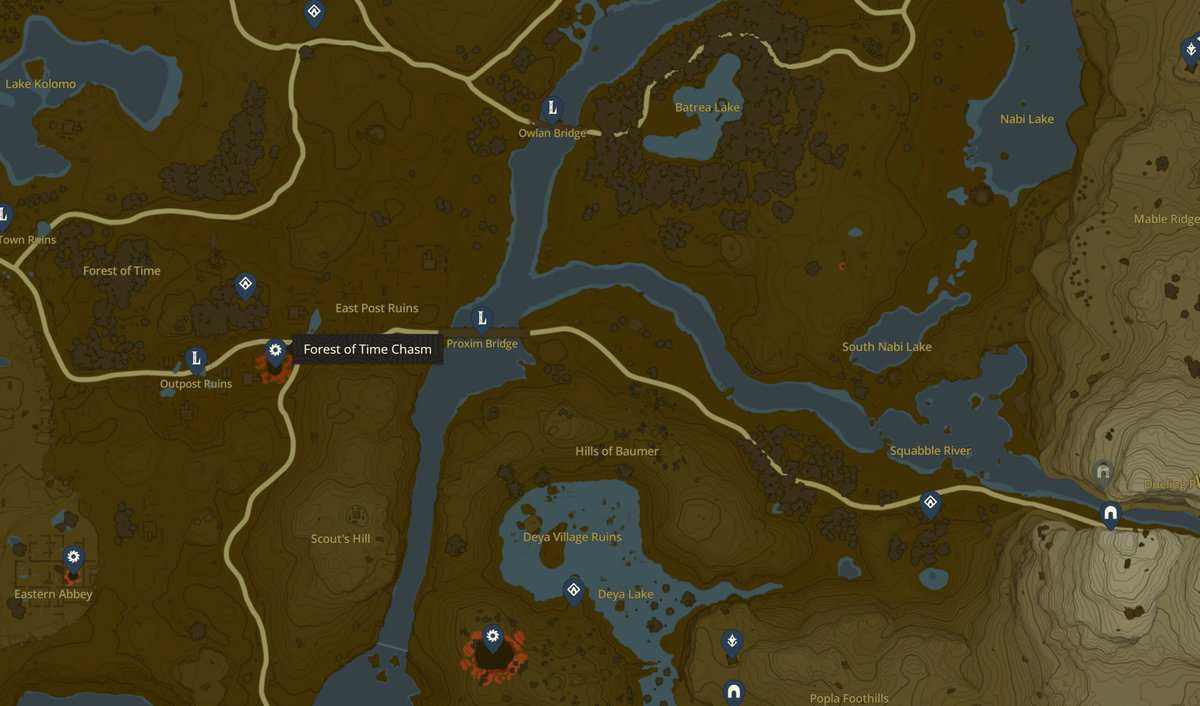 Emplacement de Zelda Tears of the Kingdom Forest of Time Gouffre