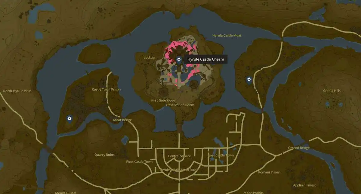 Zelda Tears of the Kingdom Emplacement du gouffre du château d'Hyrule