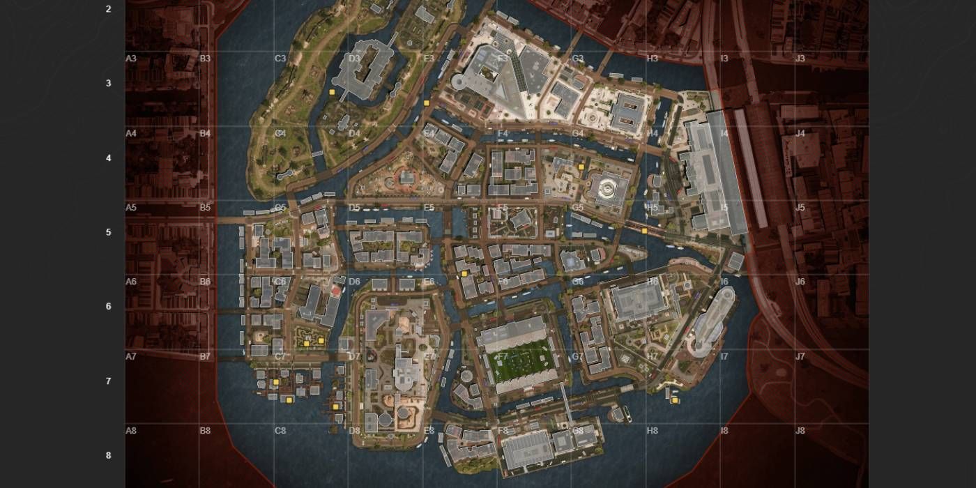 Emplacements des caches cachées de Warzone 2 Vondel marqués en points jaunes