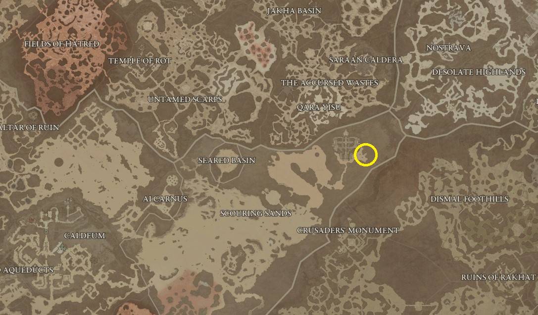 L'emplacement sur la carte de l'aspect de SKinwalker dans Diablo 4.