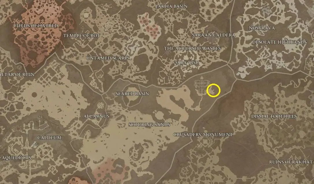L'emplacement sur la carte de l'aspect de SKinwalker dans Diablo 4.