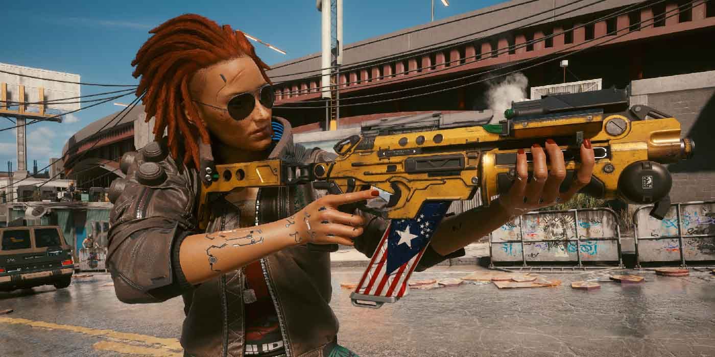 Armes intelligentes dans Cyberpunk 2077. Le fusil d'assaut intelligent Divided We Stand (D-5 Sidewinder).