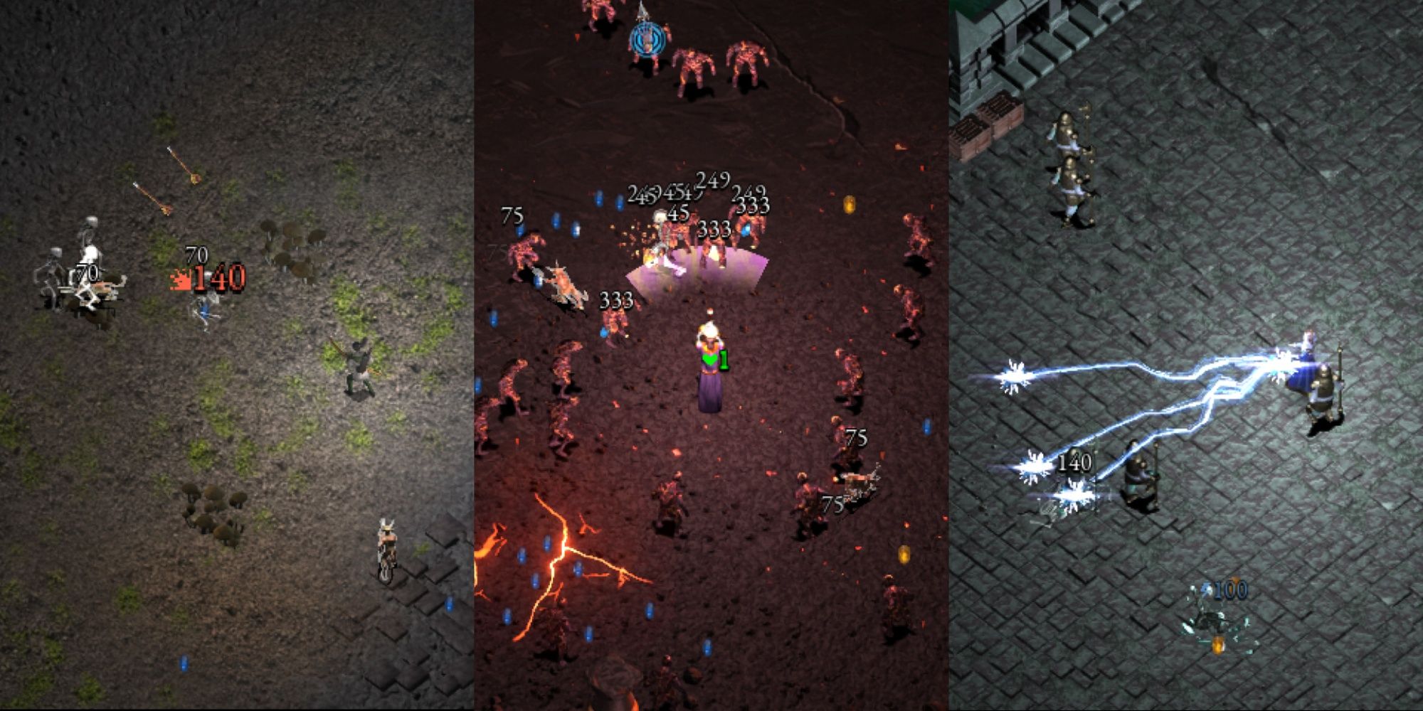 Les personnages de classe archer, clerc et sorcière de Halls of Torment