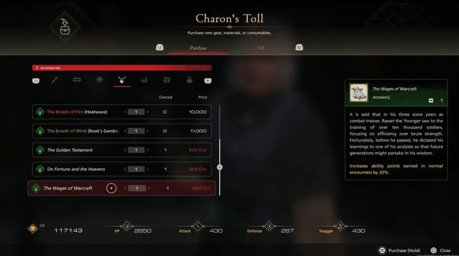 Objets Charons Toll dans Final Fantasy 16
