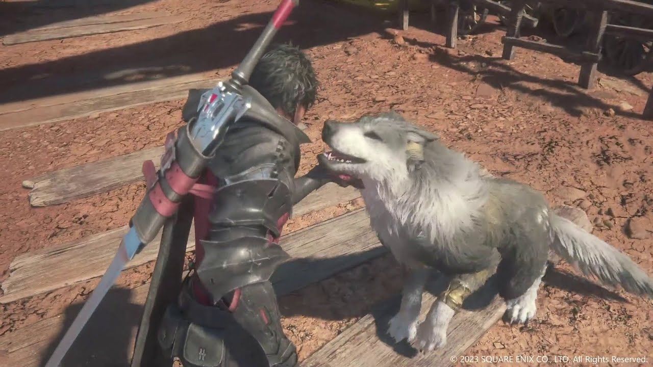 Clive caresse Torgal dans Final Fantasy 16-1
