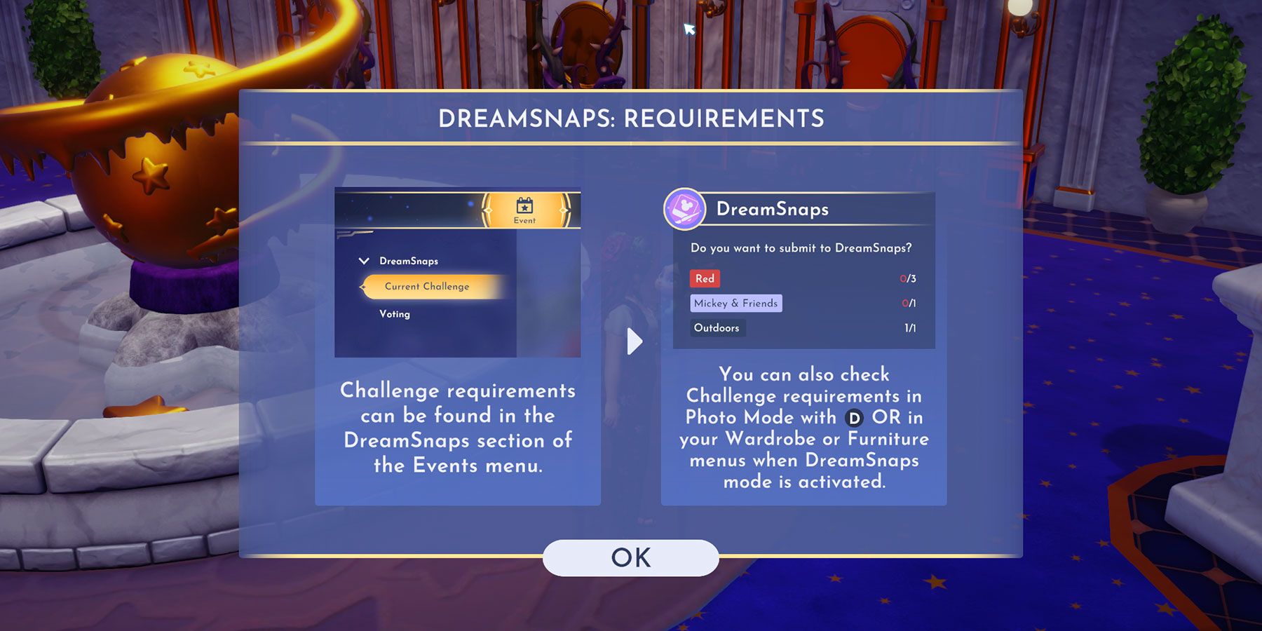 Fonction DreamSnaps dans Disney Dreamlight Valley.