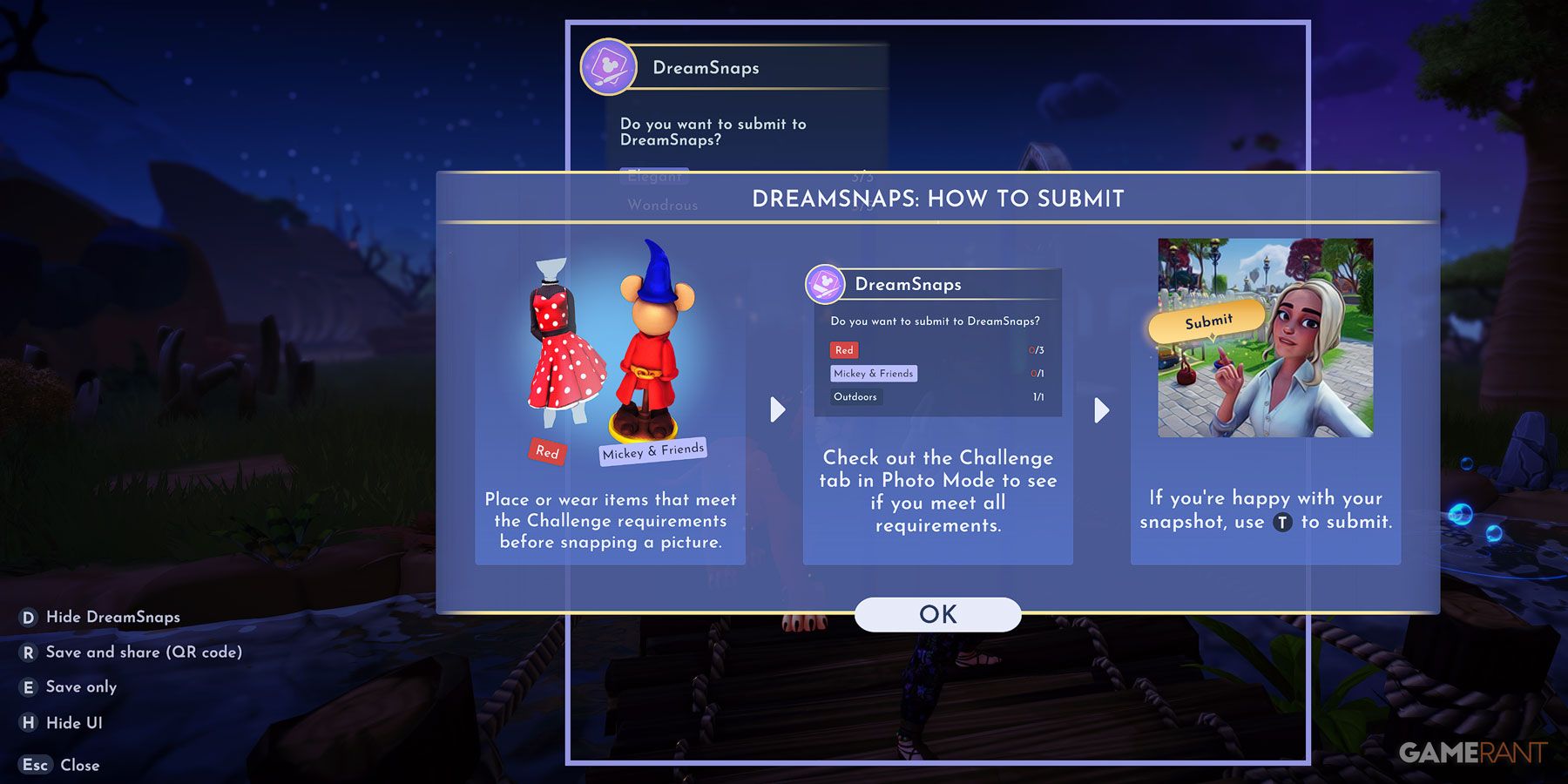 Guide Disney Dreamlight Valley de la fonction DreamSnaps.