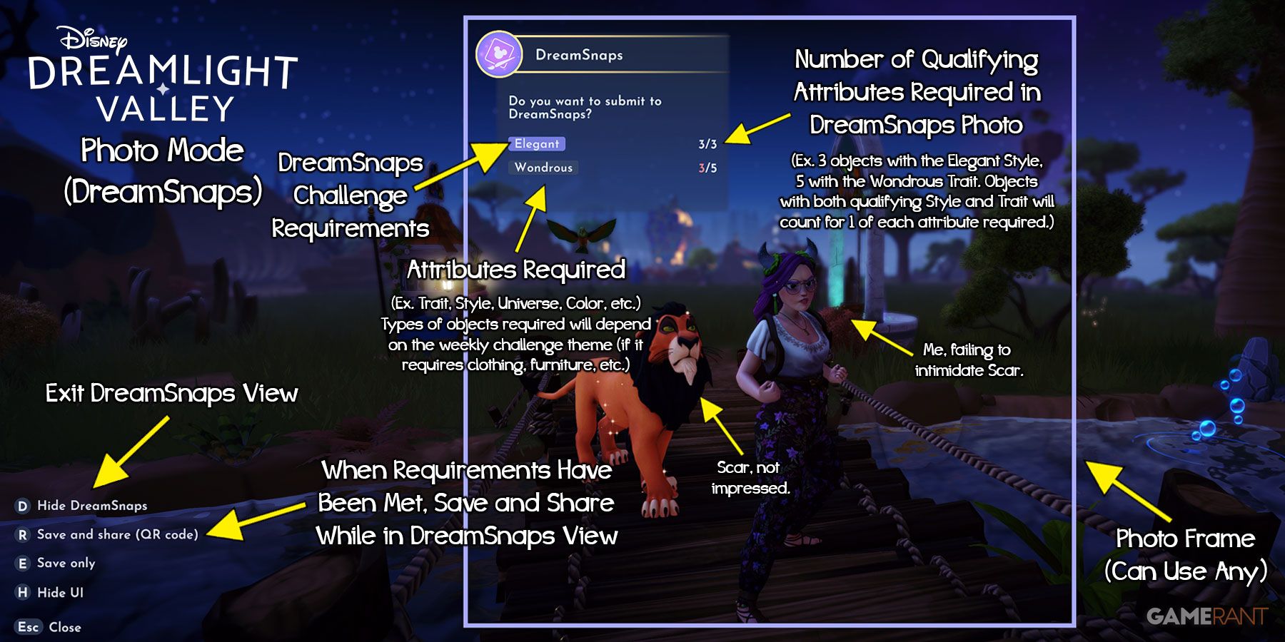 Guide Disney Dreamlight Valley de la fonction DreamSnaps.