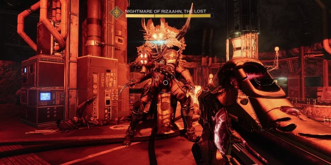 Le cauchemar de Rizaahn de Destiny 2, The Lost regardant le joueur dans le secteur perdu de la communion K1.
