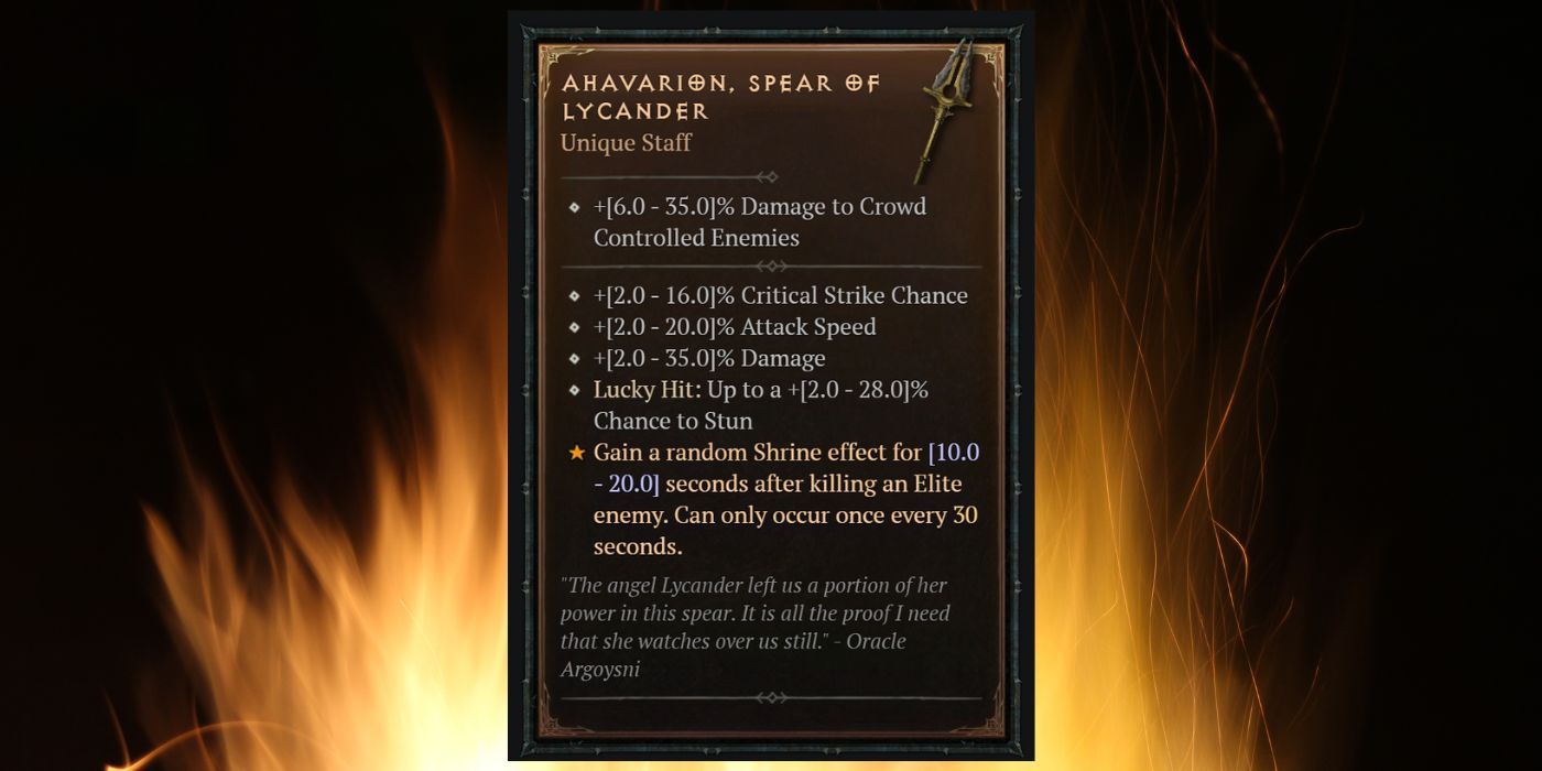 Diablo 4 Ahavarion lance du bâton de Lycandre