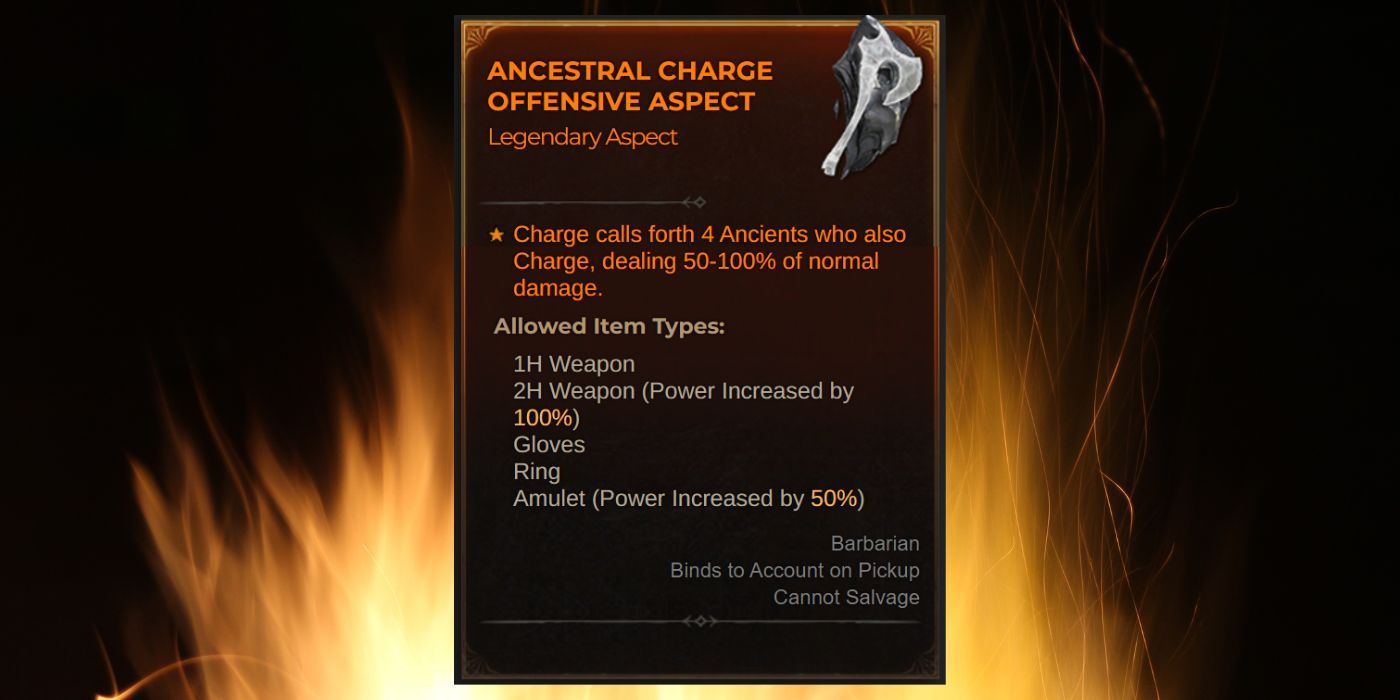 Aspect offensif de la charge ancestrale de Diablo 4