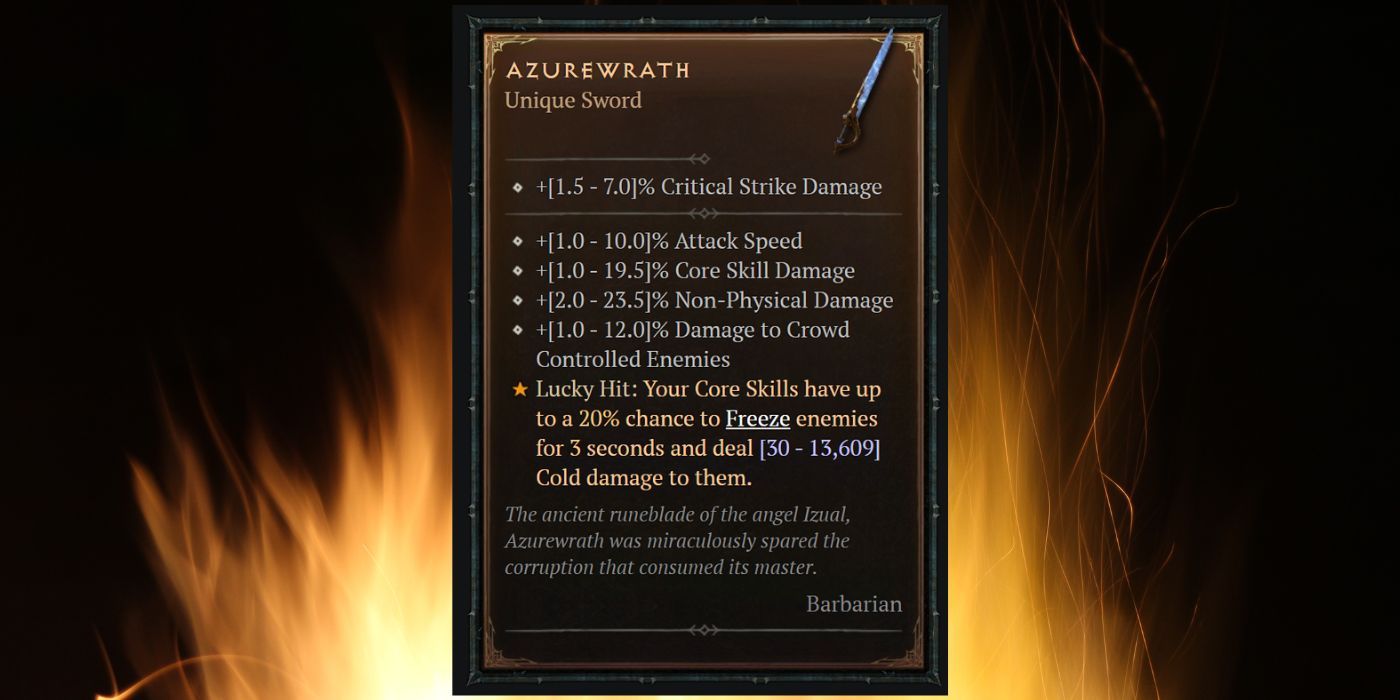 Diablo 4 Épée Courroux d'Azur