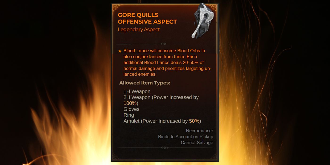 Aspect offensif de Diablo 4 Gore Quills